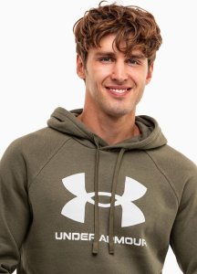 Under Armour Bluza z kapturem kangurka męska Rival Fleece Logo HD oliwkowa 1379758 390 L 3
