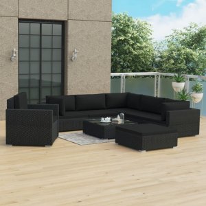 vidaXL 8 Piece Patio Lounge Set with Cushions Poly Rattan Black 1