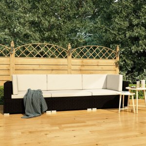 vidaXL 3 Piece Patio Sofa Set with Cushions Poly Rattan Black 1