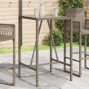 vidaXL Patio Bar Table Gray 27.6"x27.6"x43.3" Poly Rattan 1