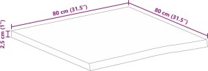 vidaXL Blat stołu, 80x80x2,5cm, surowe drewno mango 9