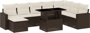 vidaXL 9-cz. zestaw mebli ogrodowych z poduszkami, brązowy, polirattan 2