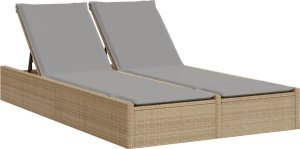 vidaXL vidaXL Podwójna leżanka z poduszkami, beżowa, polirattan 2