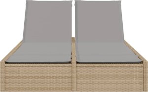 vidaXL vidaXL Podwójna leżanka z poduszkami, beżowa, polirattan 3