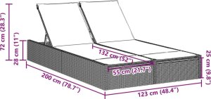 vidaXL vidaXL Podwójna leżanka z poduszkami, beżowa, polirattan 8