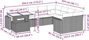 vidaXL 10-cz. zestaw mebli ogrodowych z poduszkami, brązowy polirattan 10