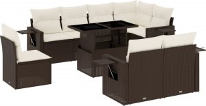vidaXL 9-cz. zestaw mebli ogrodowych z poduszkami, brązowy, polirattan 2