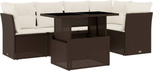 vidaXL 6-cz. zestaw wypoczynkowy do ogrodu, z poduszkami, brązowy 2