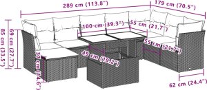 vidaXL 9-cz. zestaw mebli ogrodowych z poduszkami, brązowy, polirattan 10