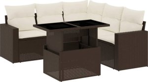 vidaXL 6-cz. zestaw wypoczynkowy do ogrodu, z poduszkami, brązowy 2