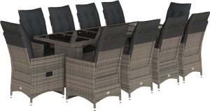 vidaXL 11-cz. zestaw ogrodowych mebli bistro z poduszkami, szary 2