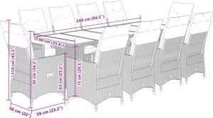 vidaXL 11-cz. zestaw ogrodowych mebli bistro z poduszkami, szary 7