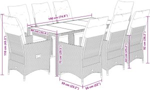 vidaXL 9-cz. zestaw ogrodowych mebli bistro z poduszkami, brązowy 7