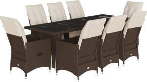 vidaXL vidaXL 9-cz. zestaw ogrodowych mebli bistro z poduszkami, brązowy 2