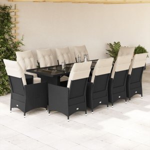 vidaXL vidaXL 11-cz. zestaw ogrodowych mebli bistro z poduszkami, czarny 1