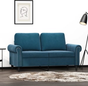 vidaXL VidaXL Sofa 2-osobowa, niebieski, 120 cm, tapicerowana aksamitem 1