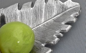 Art-Pol Patera metalowa srebrna liść 49 cm 6