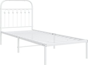 vidaXL Metalowa rama łóżka z wezgłowiem, biała, 75x190 cm 2