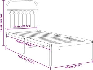 vidaXL Metalowa rama łóżka z wezgłowiem, biała, 75x190 cm 8