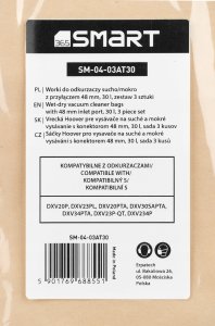 Odkurzacz przemysłowy SMART365 worki do odkurzaczy, port 48mm, 30 l, 3 szt. 3