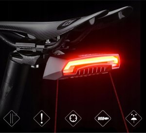 RockBros Lampka rowerowa tylna z pilotem laserem i funkcją kierunkowskazów USB-A 4