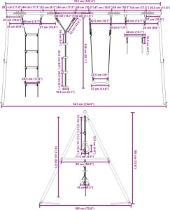 Huśtawka vidaXL Huśtawka ogrodowa z siodełkiem, trapezem, drabinką i linką 10