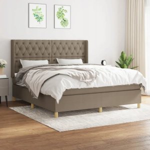 vidaXL Łóżko kontynentalne z materacem, taupe, tkanina, 160x200 cm 2
