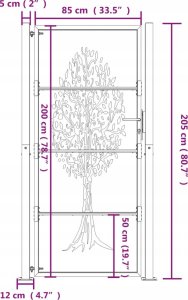 vidaXL Furtka ogrodowa, 105x205 cm, stal kortenowska, motyw drzewa 11