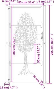 vidaXL Furtka ogrodowa, 105x205 cm, stal kortenowska, motyw drzewa 21