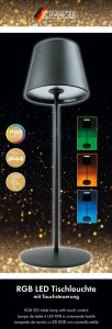 Lampa stołowa Schwaiger LED Tischleuchte Akku 200Lm RGB 380mm schwarz 6