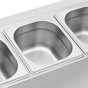 Royal Catering Ekspozytor stojak na pojemniki gastronomiczne 4 x GN 1/6 7.6 l + pojemniki z pokrywkami Ekspozytor stojak na pojemniki gastronomiczne 4 x GN 1/6 7.6 l + pojemniki z pokrywkami 4