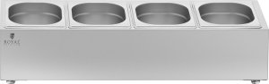 Royal Catering Ekspozytor stojak na pojemniki gastronomiczne 4 x GN 1/6 7.6 l + pojemniki z pokrywkami Ekspozytor stojak na pojemniki gastronomiczne 4 x GN 1/6 7.6 l + pojemniki z pokrywkami 6