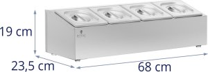 Royal Catering Ekspozytor stojak na pojemniki gastronomiczne 4 x GN 1/6 7.6 l + pojemniki z pokrywkami Ekspozytor stojak na pojemniki gastronomiczne 4 x GN 1/6 7.6 l + pojemniki z pokrywkami 7