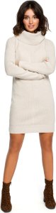 BE Knit BK010 Swetrowa mini sukienka z golfem - beż (kolor beż, rozmiar uni) 1