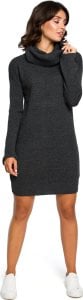 BE Knit BK010 Swetrowa mini sukienka z golfem - grafit (kolor Grafitowy, rozmiar uni) 1