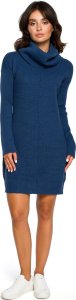 BE Knit BK010 Swetrowa mini sukienka z golfem - niebieska (kolor niebieski, rozmiar uni) 1