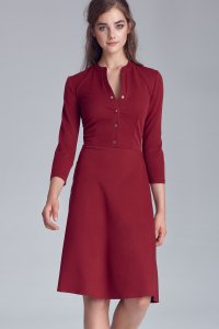 Nife Bordowa sukienka zapinana na napy - S123 (kolor bordo, rozmiar 42) 1