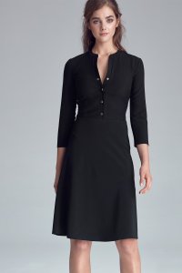 Nife Czarna sukienka zapinana na napy - S123 (kolor czarny, rozmiar 38) 1