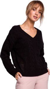 MOE M510 Ażurowy sweter z dekoltem w serek - czarny (kolor czarny, rozmiar S/M) 1