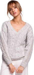 MOE M510 Ażurowy sweter z dekoltem w serek - szary (kolor szary, rozmiar S/M) 1