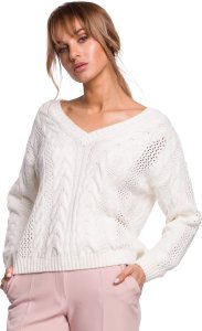 MOE M510 Ażurowy sweter z dekoltem w serek - ecru (kolor ecru, rozmiar L/XL) 1