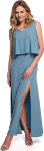 Makover K048 Sukienka maxi z falbaną u góry - zimny niebieski (kolor niebieski, rozmiar XL) 1