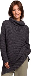 BE Knit BK047 Sweter oversize z golfem - antracytowy (kolor Grafitowy, rozmiar uni) 1