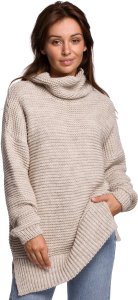 BE Knit BK047 Sweter oversize z golfem - beżowy (kolor beż, rozmiar uni) 1