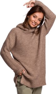 BE Knit BK047 Sweter oversize z golfem - cappuccino (kolor Cappucino, rozmiar uni) 1