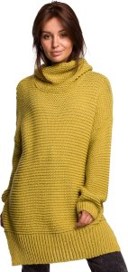BE Knit BK047 Sweter oversize z golfem - limonkowy (kolor limonkowy, rozmiar uni) 1