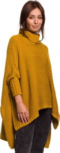 BE Knit BK049 Sweter ponczo z rękawami i golfem - miodowy (kolor miodowy, rozmiar uni) 1