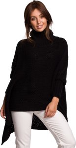 BE Knit BK049 Sweter ponczo z rękawami i golfem - czarny (kolor czarny, rozmiar uni) 1