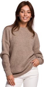BE Knit BK052 Długi sweter w prążek - cappuccino (kolor CAPPUCCINO, rozmiar S/M) 1