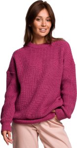 BE Knit BK052 Długi sweter w prążek - wrzosowy (kolor HEATHER, rozmiar S/M) 1